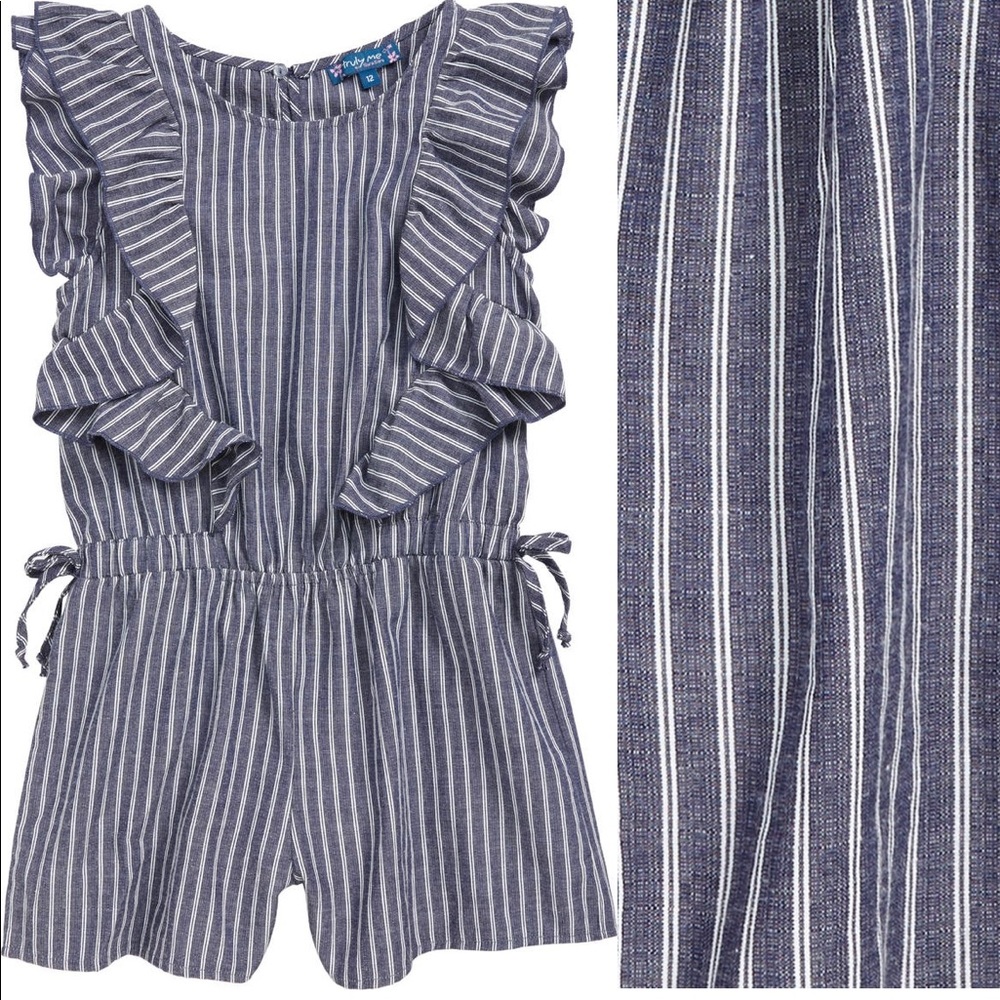 TRULY ME STRIPE RUFFLE ROMPER JUMPER SZ 12 fits Nordstrom blue white like new